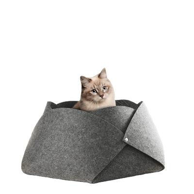 China Travel 2 in 1 Flower Shape Cat Cave Bed Felt Cozy with Cat Scratch Pad or Removable Cat Mat for sale