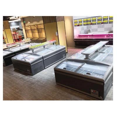 China Commercial Single-Temperature Curve Glass Door Combined Island Supermarket HORIZONTAL FREEZER for sale