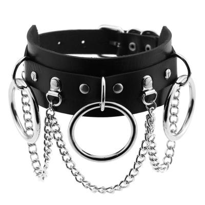 China PU Leather O Ring Chain Choker Collar Punk Leather Necklace for Women Girl Party Neck Choker Jewelry with Spike Metal Gothic Necklace for sale