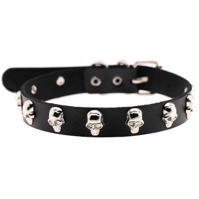 China Punk Women Fashion Adjustable Punk Skull Choker Necklace Gothic Choker Necklace PU Street Rock Nightclub Choker Leather Jewelry for sale