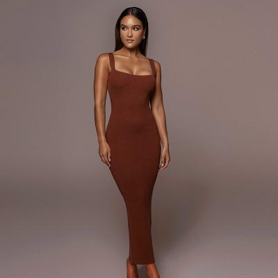 China 2021 New Arrival Solid Color Women Bodycon Dress Basic Color Maxi Dress Breathable Sleeveless Skinny Bodycon Dress Night Party Women Women Dress for sale