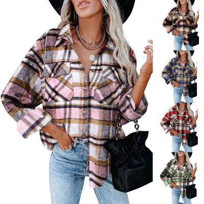 China 2021 New Trend Amazon Waffle Shacket Anti-Wrinkle Casual Plaid Women's Waffle Shacket Size S-2Xl Vintage Fall Shacket For Women for sale