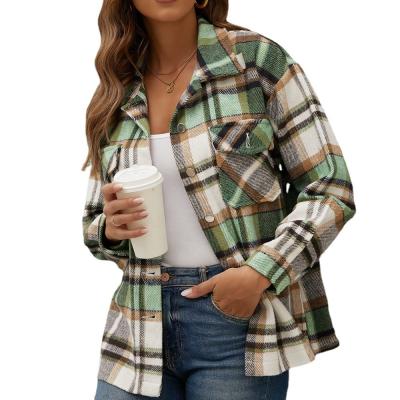 China 2021 Anti-wrinkle Best Selling In Autumn Women's Plaid Shacket Vintage Waffle Knit Shacket Houndstooth Pattern Women Plaid Shacket for sale