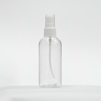 China Cheap Clear Personal Care 100ml Round PET Alcohol Boston Mist Spray Plastic Bottle With Sprayer for sale