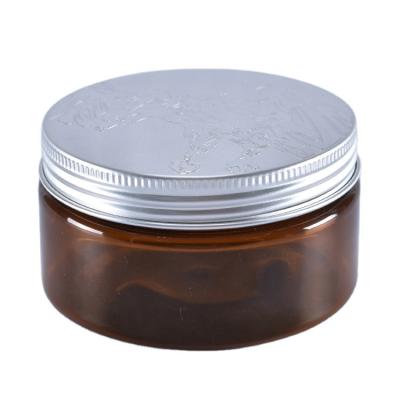 China 250ml Cosmetic Amber PET Plastic Cosmetic Jar With Aluminum Lid For Hair Mask for sale