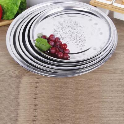 China Viable In Stock Round Stainless Steel Food Serving Tray Dish Plate For Restaurant Hotel 28-55cm for sale