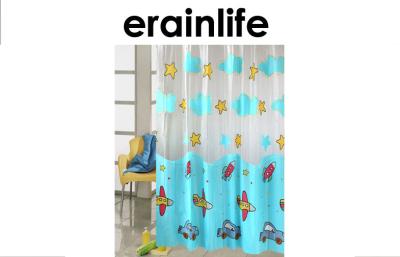 China Blue Kids Waterproof Bathroom Shower Curtain PVC 0.08mm thickness for sale