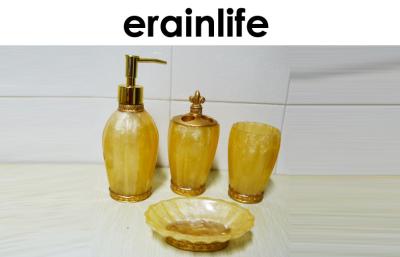 China Artificial Jade Polyresin Craftwork Bathroom Accessory Set 4pcs With Hand painted Gold Color for sale