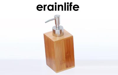 China Natural Bamboo Bathroom Soap Dispensers Brown Square With Stainless Steel Pump for sale