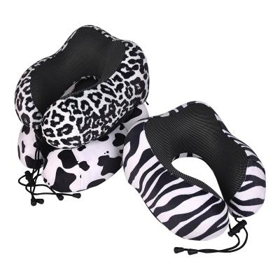 China Wholesale Anti-Apnea China Cow Leopard Zebra Pattern Memory Foam Travel Neck U Shape Pillow With Carry Bag for sale