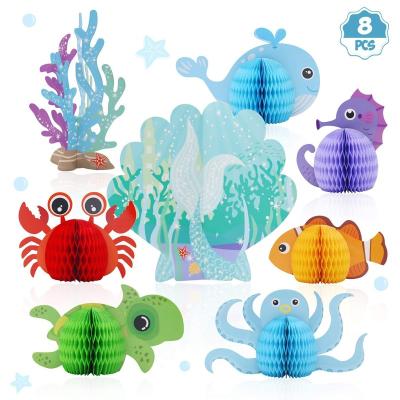 China 8pcs Marine Animal Paper Honeycomb Ball Coral Crab Whale Ball Mermaid Under the Sea Mermaid Party Paper Theme 123 Birthday Party for sale