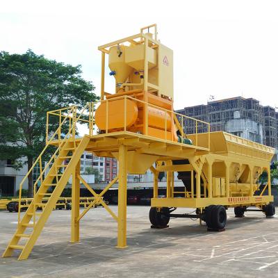 China Small portable concrete mixing plant 50m3/h mobile concrete mixing machine cement making plant two bin mobile concrete batching plant with JS1000 mixer for sale