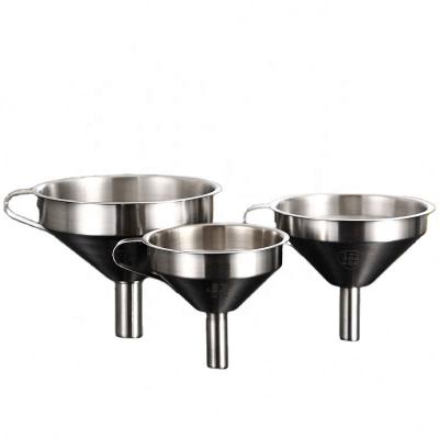 China Large 3 Size Stainless Steel Viable Funnels Kitchen Funnel Transfer of Liquid, Oils, Jam, Dry Food Powder W Strainer Filter for sale