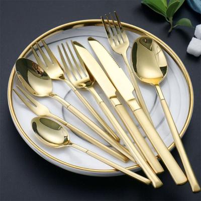 China Viable High Quality Stainless Steel Cutlery Set Thick Gold Material Western Dinnerware Wholesale Flatware Set For Wedding Event Rentals for sale