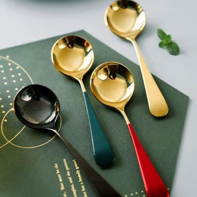 China Viable Round Main Coffee Spoon 304 Stainless Steel Modern Thick Short Handle Korean Soup Spoons, Used For Coffee, Soup, Grain, Dessert for sale