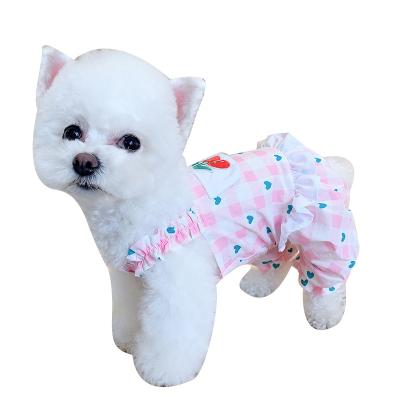 China Dollypet Manufacturer Original Designer High Quality Wholesale Four Lattice Cherry Stocked Leg Strap Pants Dog Apparel for sale