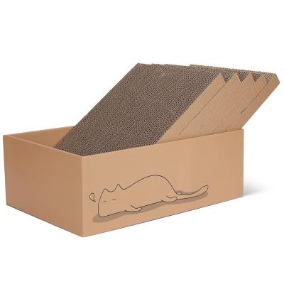 China Stocked Cat Scratcher with Box 5 PCS Reversible Cat Scratch Pad Corrugated Scratching Bed for Indoor Kitty 5 in 1 Replacement Cardboard for sale