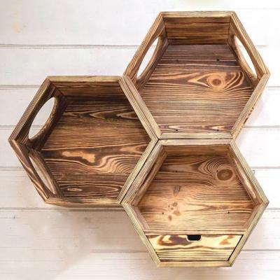 China Stocked Wooden Hexagon Honeycomb Wall Cat Perch With Drawer Cat Climbing Shelf for sale