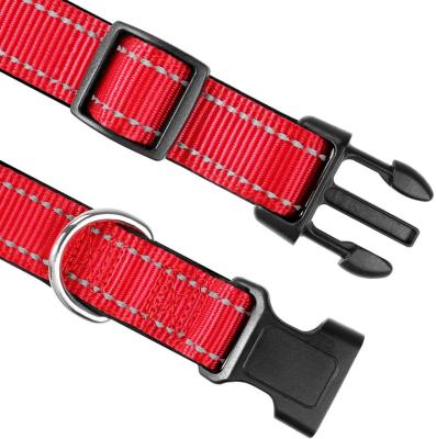 China Hot Selling Personalized Red Webbing Strap Dog Collar With Recflective Line for sale