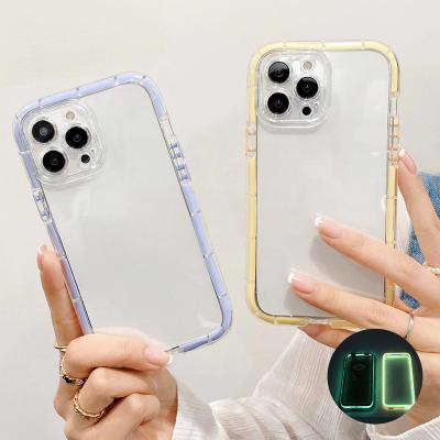 China Fashion Shockproof TPU+TPE Colorful Luminous Glow in Dark Clear View Border Airbag Phone Back Cover Case for iPhone 11 12 13 14 15 for sale