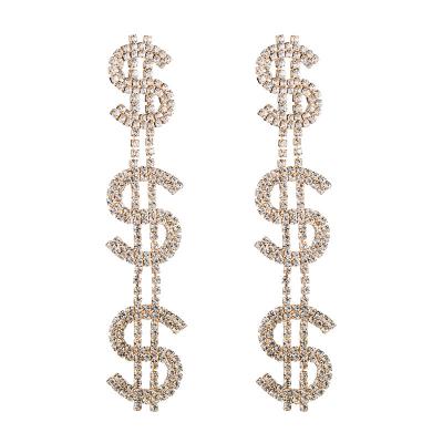 China Amazon FASHIONABLE Hot Selling Crystal Dollar Sign Dangle Earrings For Women Money Drop Statement Earrings for sale