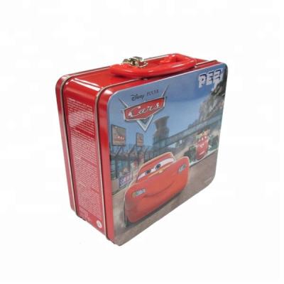 China Rectangular plastic tin packaging box handle metal tin packaging box with clear window for sale