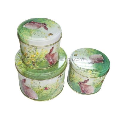 China Cute Recycled Materials Gift Use Round Tea Tin Box Set Of 3 for sale