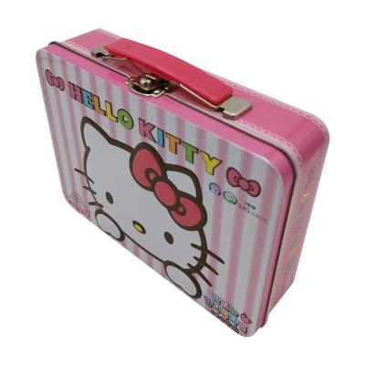 China Recycled Materials Wholesale Rectangular Metal Tin Box With Handle For Candy for sale