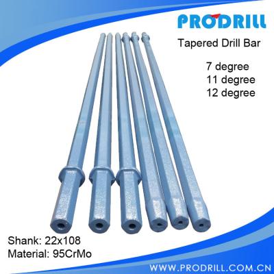 China Taper degree 7, 11, 12, 22*108mm shank size hexagonal tapered drill steels for sale