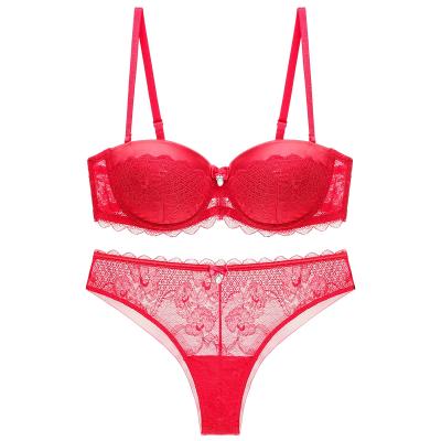 China Wholesale Breathable Women Mature Bra Set Ladies Love Bra And Panties Push Up Half Cup Bra Straps Convertible Thong Lingerie For Bride for sale