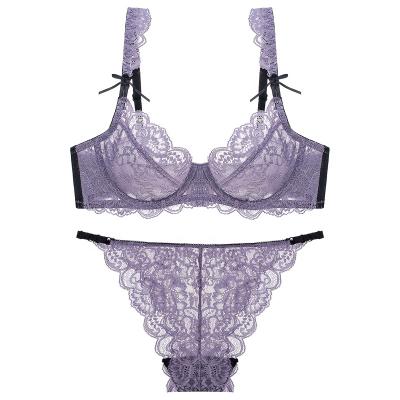 China QUICK DRY Slim Women's Underwear Breathable Bra Set Ladies Lace Up Net Sexy Transparent Bra And Panty Set for sale