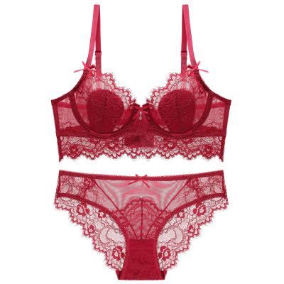 China Lace Quick Dry Quick Dry Mesh Bra Underwear Embroidery Push Up Sexy Women's Bra Panty Set for sale