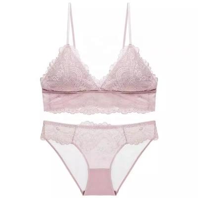 China French Li Yan Thin Cup Cotton Padded QUICK DRY Lace Triangle Bra Set Teen Girl Underwear Set Sexy Wire Free Bra Panty Set of ladies for sale