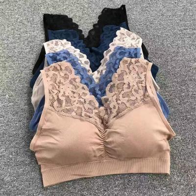 China Amazon Smart Women Hot QUICK DRY And Sexy Bra Signature Lace Up Deep V Bralette for sale