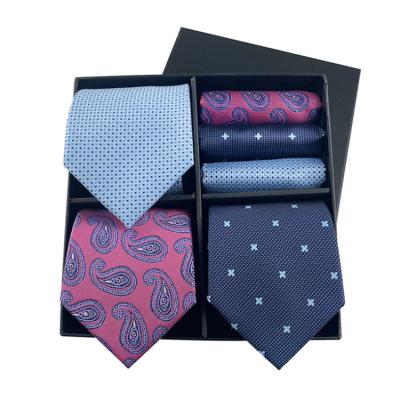 China Casual Fashion Luxury Mens Ties and Pocket Square Set 2021 Men's Regular Ties and Handkerchief Set Custom Men Tie Set Gift Box for sale