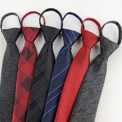 China Wholesale Fashionable Elastic Adjustable Lazy Tie Neck Tie With Plastic Zipper Tie Polyester Zipper Ties For Men for sale