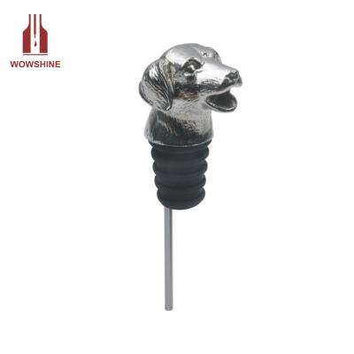 China Viable Hot Promotional Food Safety Grade Metal Dog Head Metal Wine Spouts Zinc Alloy Pourer for sale