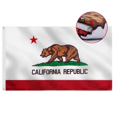 China Vivid Color California State Flag 3x5 Feet | Double Sided Embroidered Heavy Duty Polyester 210D 3 Ply Indoor / Outdoor Brass Grommets for sale