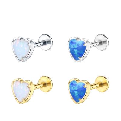 China FASHIONABLE ASTM F136 Titanium Lip Stud Heart Shape Opal Labret Piercing Stud Lobe Body Jewelry for sale