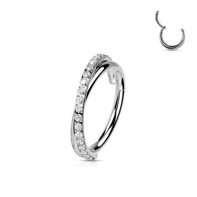 China ASTM F136 FASHIONABLE CZ Paved Twist Hinged Segment Clicker Titanium Nose Piercing Ring Body Jewelry for sale