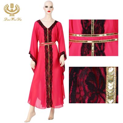 China Women African Spring Summer Autumn Winter Lace Splice Rose Fat Size Muslim Abaya Dress With Sequin for sale