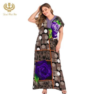 China Anti-wrinkle Women Clothing Fashion Lady Casual Maxi Dress Short Sleeve Daily Cotton African Dress Above Waist for sale