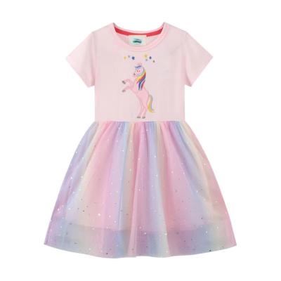 China New Summer Toddler Girls Unicorn Star Cotton Glitter Dress New Summer Breathable Embroidery Baby Girls Casual Dresses for sale