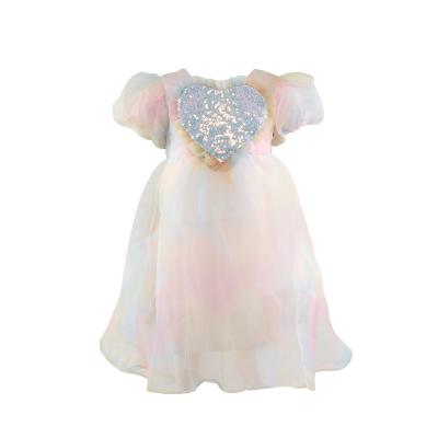 China Baby Rainbow Tulle Puff Sleeve Love Party Kids Breathable Hot Selling Sequined Dresses For Girls for sale