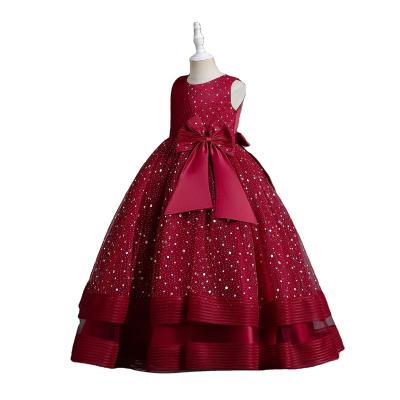 China Breathable Sequin Warm Puffy Round Sleeveless Bow Collar Dress Tulle Sale Zipper Invisible Girl Dresses for sale