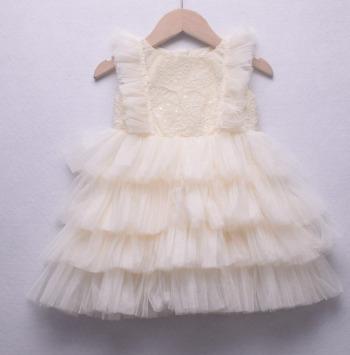 China Washable Elegant Sleeve Ruffle Boutique Girl Princess Dress Cake Tulle Sequined Dress For 1 To 8 Years Old for sale