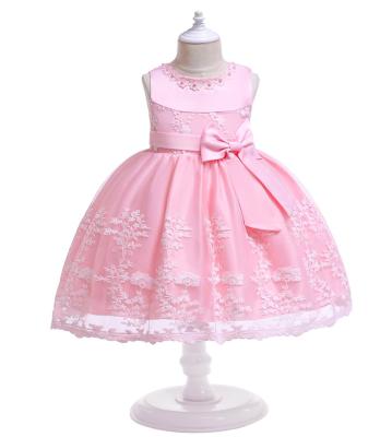 China 2023 New Style Breathable Tulle Dress O-neck Sleeveless Bow Embroidery Invisible Zipper Flower Skirt For Kids for sale