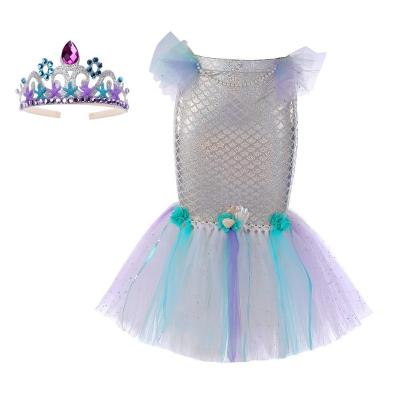 China Factory Direct Children's Festival Performance Dress Washable With Crown Halloween Cosplay Mermaid Princess Dress for sale