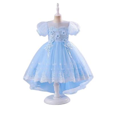 China Breathable Hot Sale 2023 Tulle Lantern Sleeve O-Neck Lantern Dress Invisible Zipper Lace Embroidery Girl Dress for sale