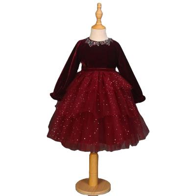 China 2023 New Style Anti-wrinkle Ball Gown Tulle Dress O-Neck Long Sleeve Sequin Invisible Zipper Princess Dresses for sale